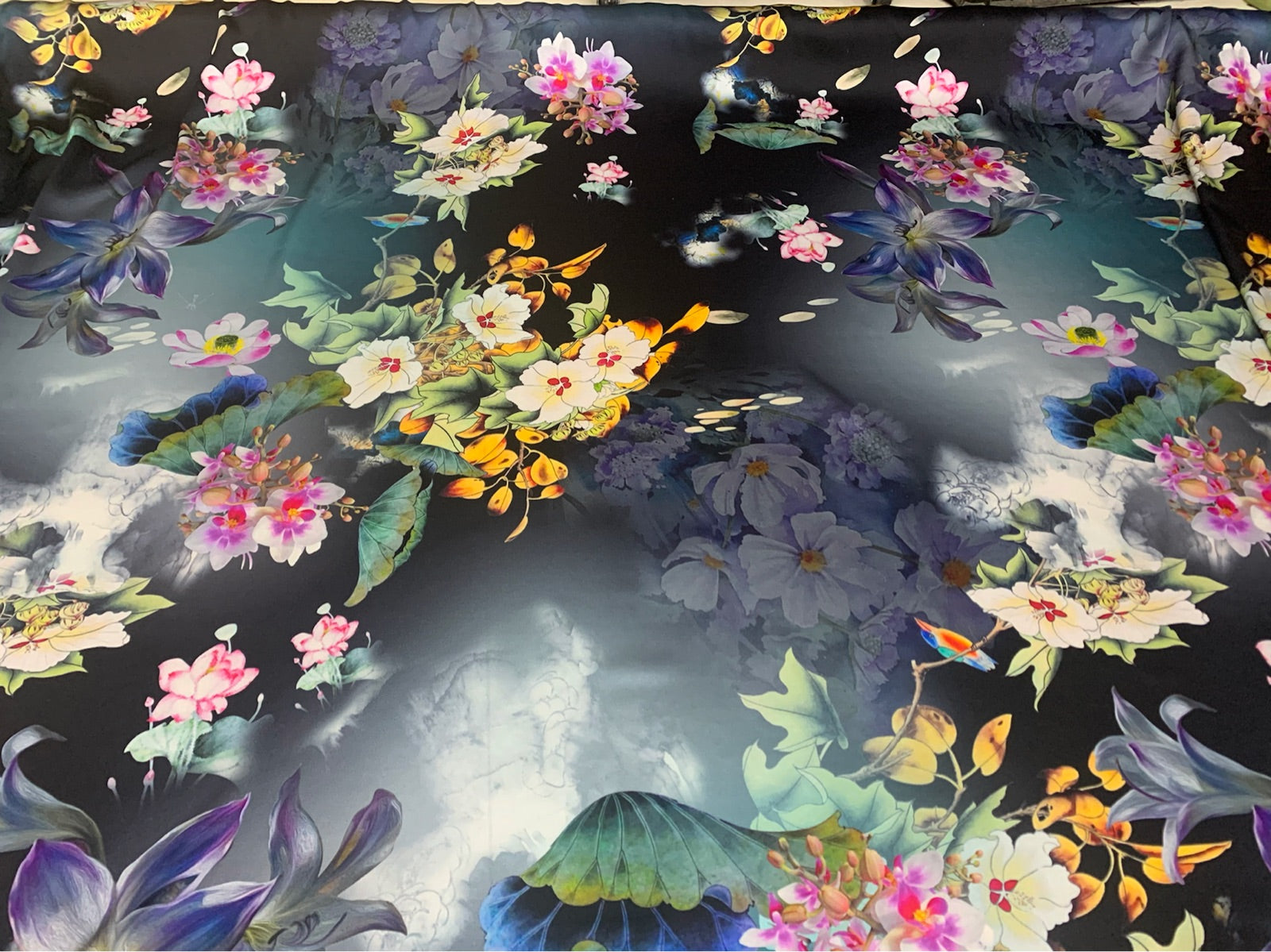 BAFAQF- 19 Momme Ink Style Colorful Flowers Blooming Peony Flowers Pattern Digital Print Stretch Silk Satin Fabric - 140cm wide by the Yard