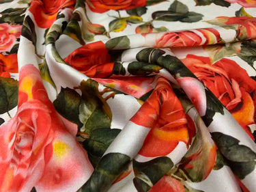 BIMEIG - 19 Momme Big Rose Pattern Digital Print Stretch Silk Satin Fabric - 108cm wide by the Yard