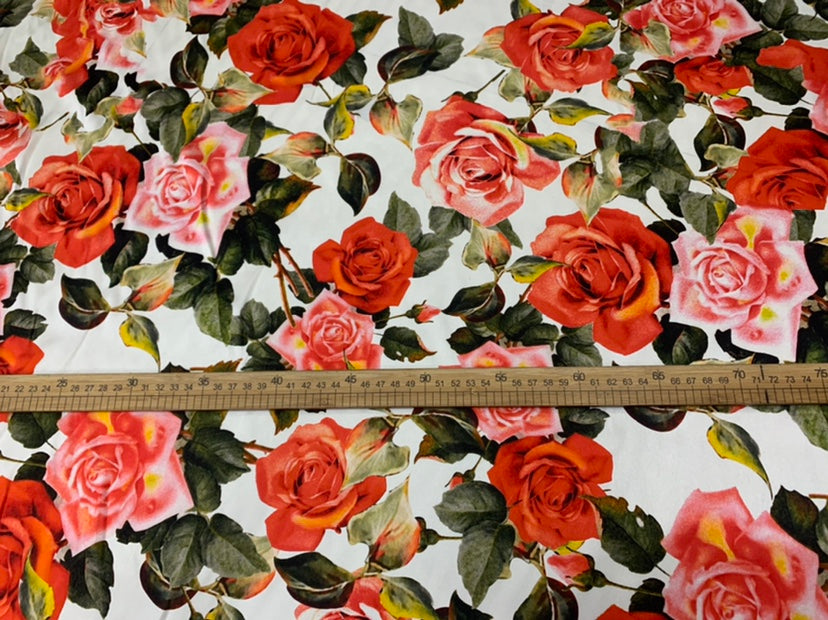 BIMEIG - 19 Momme Big Rose Pattern Digital Print Stretch Silk Satin Fabric - 108cm wide by the Yard