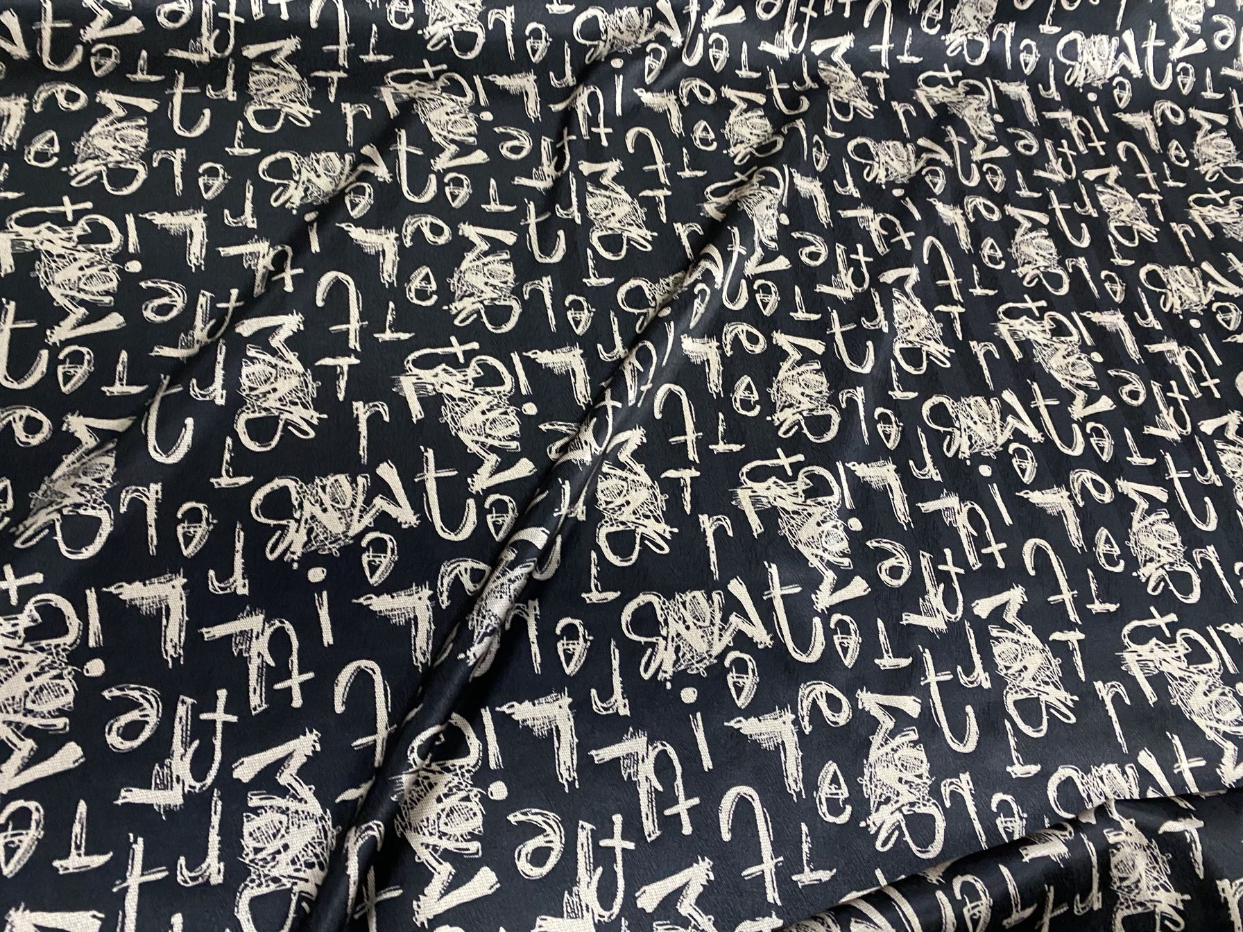 BLAZIM - 22 Momme Black Background Letters Pattern Digital Print Stretch Silk Satin Fabric - 140cm wide by the Yard