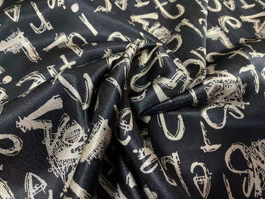 BLAZIM - 22 Momme Black Background Letters Pattern Digital Print Stretch Silk Satin Fabric - 140cm wide by the Yard