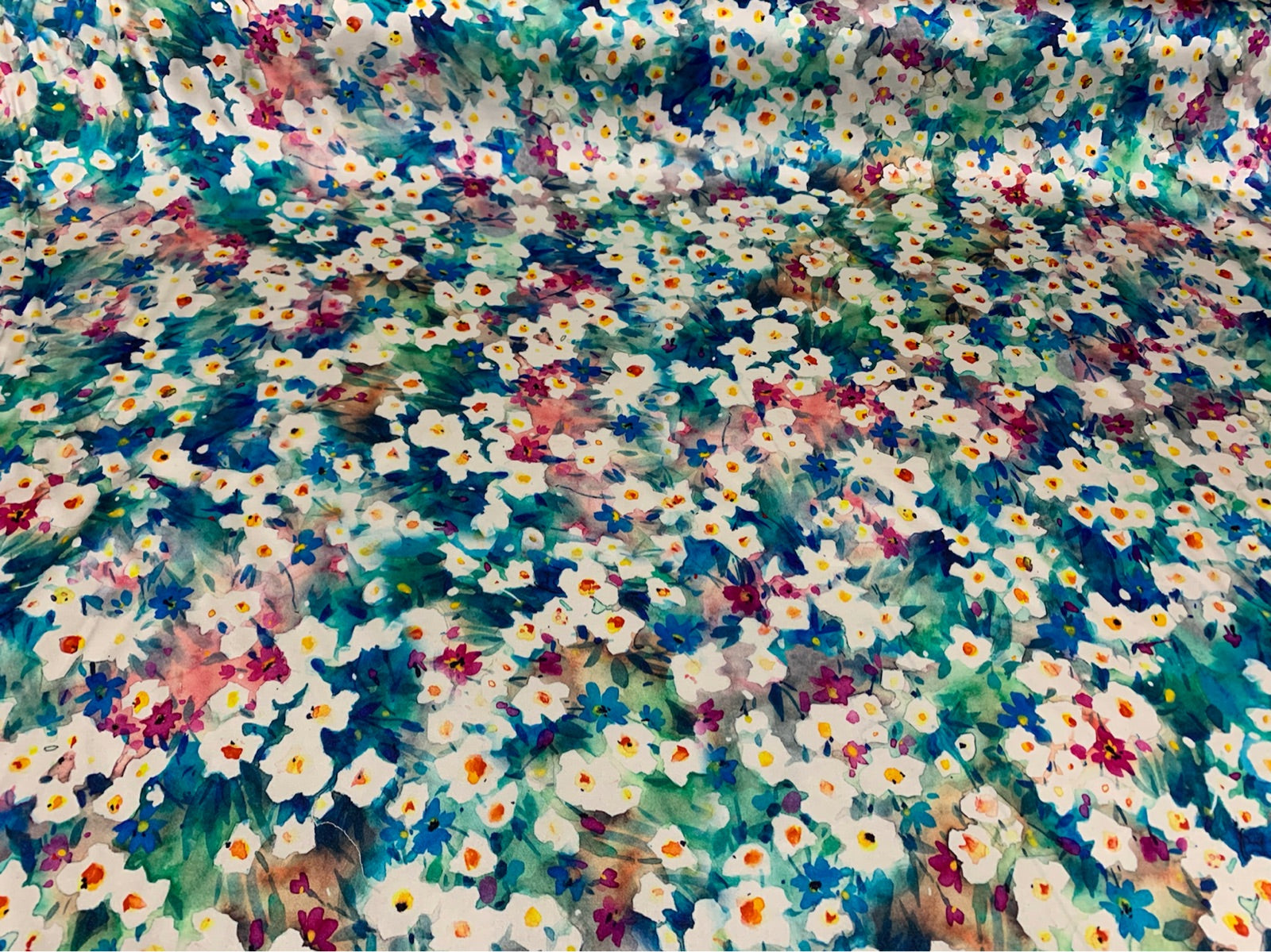 BLUEFA - 19 Momme Small Blue Florals Pattern Digital Print Stretch Silk Satin Fabric - 108cm wide by the Yard