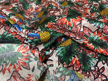 BOLUOY - 22 Momme Pineapple Romantic Floral Pattern Digital Print Stretch Silk Satin Fabric - 108cm wide by the Yard