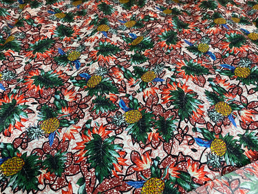 BOLUOY - 22 Momme Pineapple Romantic Floral Pattern Digital Print Stretch Silk Satin Fabric - 108cm wide by the Yard