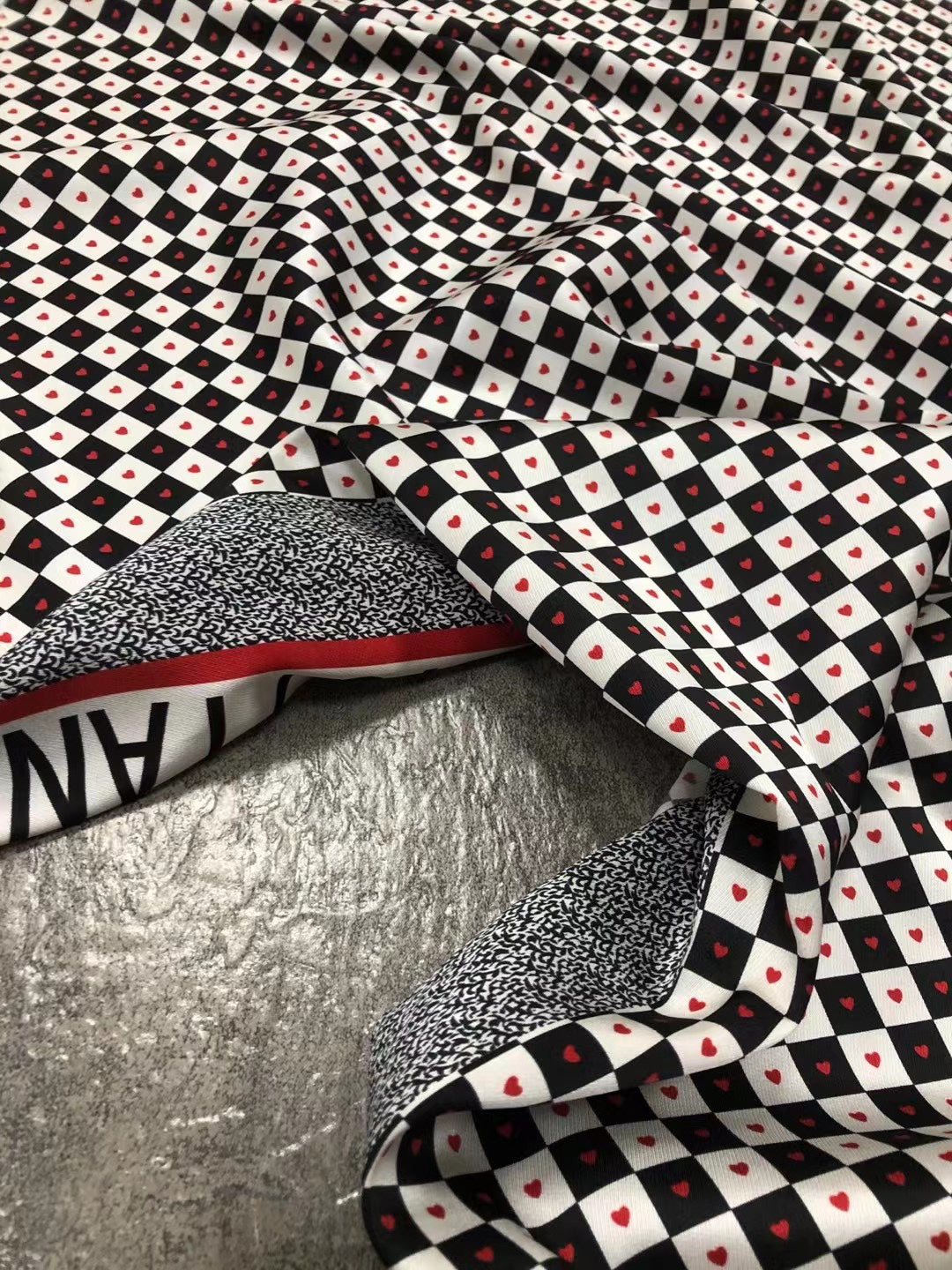 BUBAXG - 21 Momme Grid Love Digital Print Stretch Silk Satin Fabric - 140cm wide by the Yard