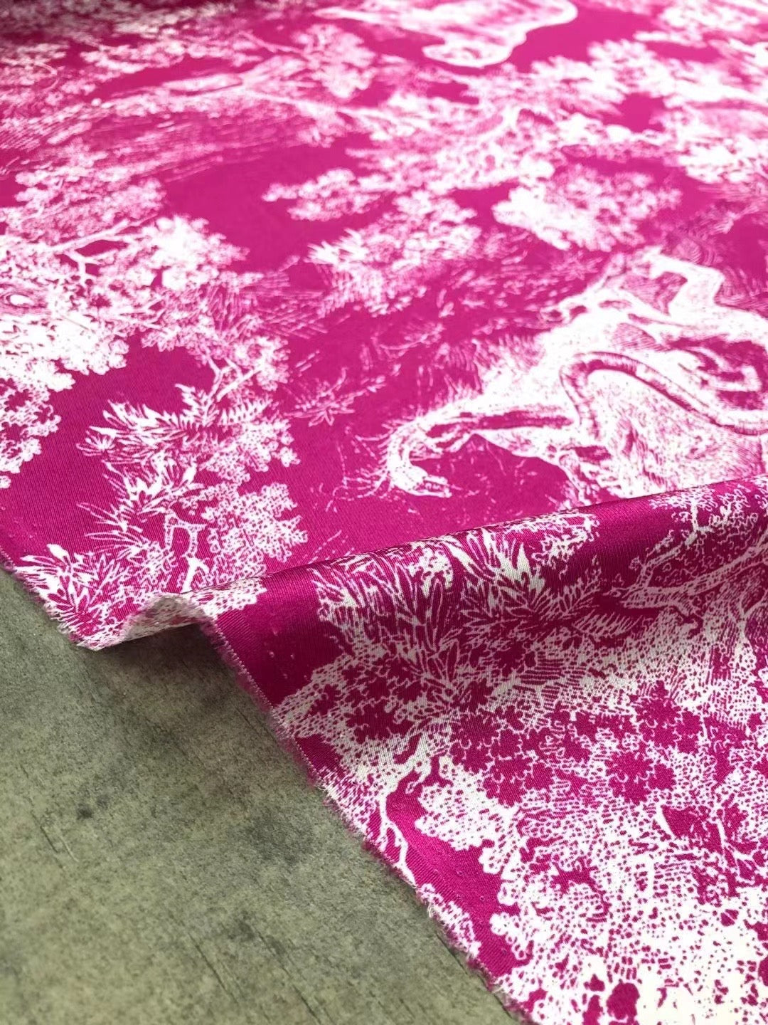BUBBST - 21 Momme Rose Pink Animal Banquet Digital Print Stretch Silk Satin Fabric - 140cm wide by the Yard