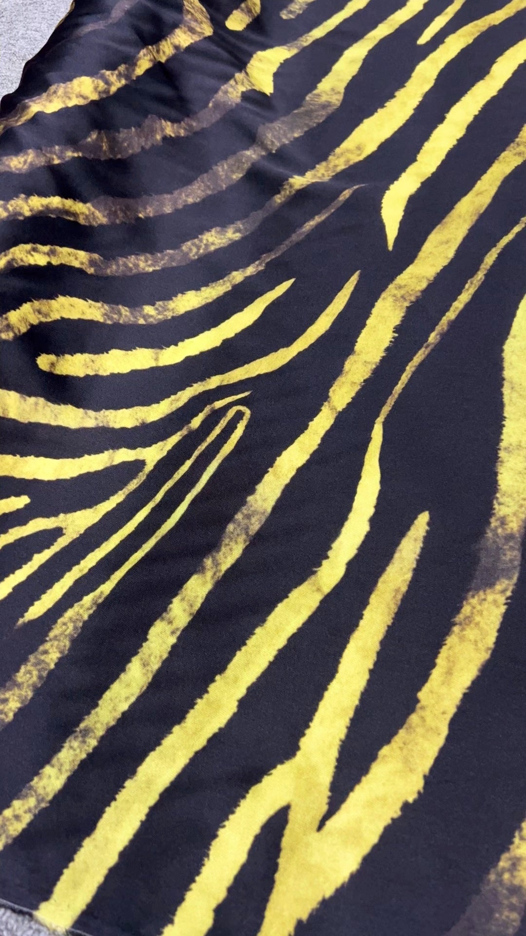BUBHDT - 21 Momme Black Background with Yellow Stripes Digital Print Stretch Silk Satin Fabric - 140cm wide by the Yard