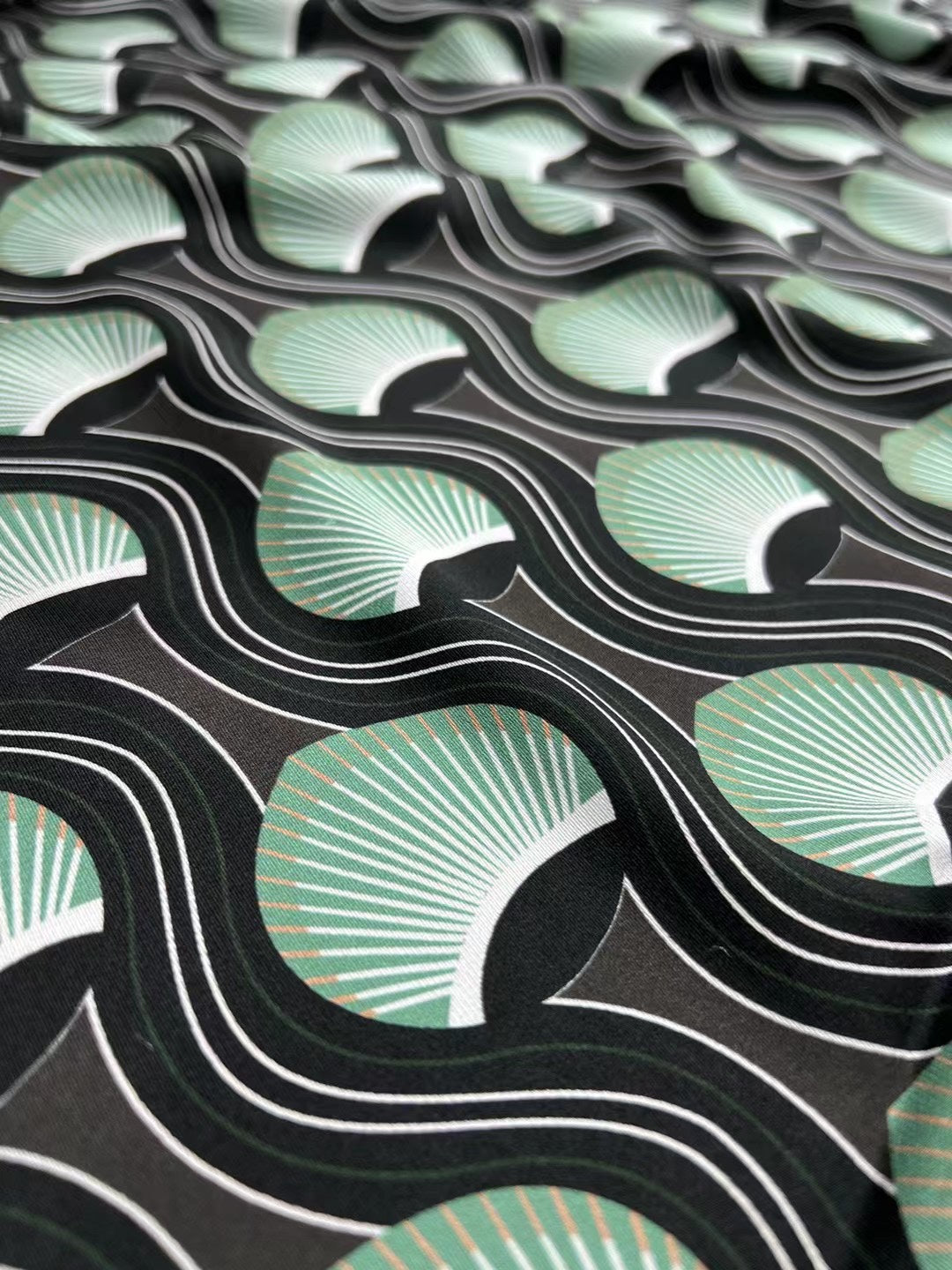 BUBKQL - 21 Momme Peacock Feather Pattern Digital Print Stretch Silk Satin Fabric - 140cm wide by the Yard