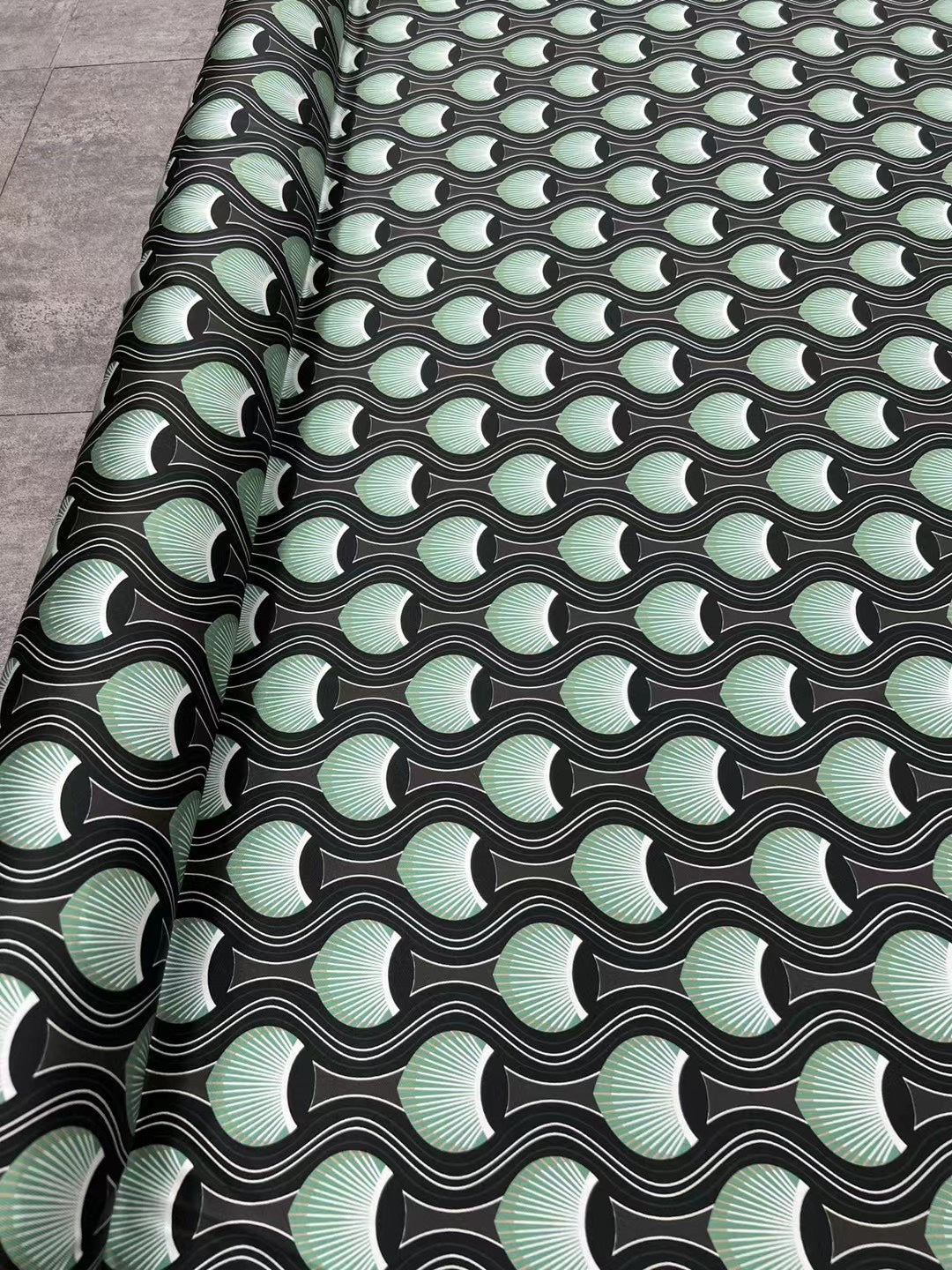 BUBKQL - 21 Momme Peacock Feather Pattern Digital Print Stretch Silk Satin Fabric - 140cm wide by the Yard