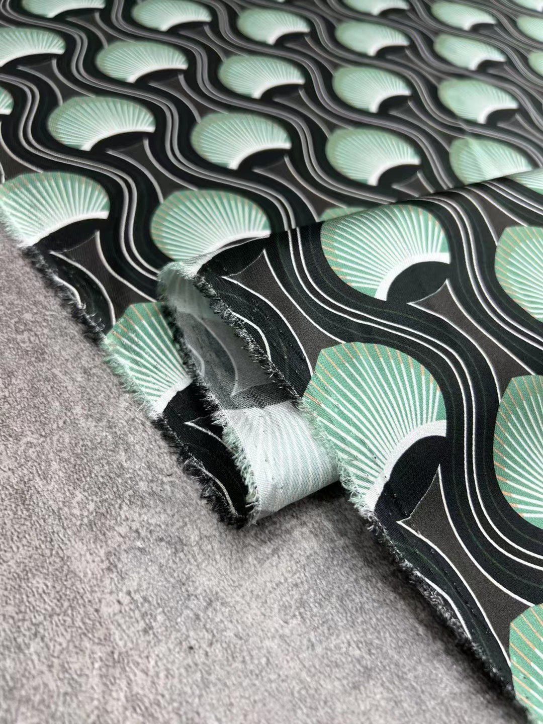 BUBKQL - 21 Momme Peacock Feather Pattern Digital Print Stretch Silk Satin Fabric - 140cm wide by the Yard