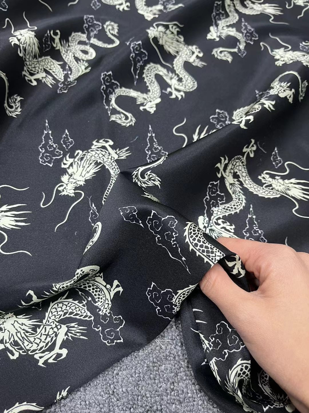 BUBLOW - 21 Momme Dragon Pattern Digital Print Stretch Silk Satin Fabric - 140cm wide by the Yard