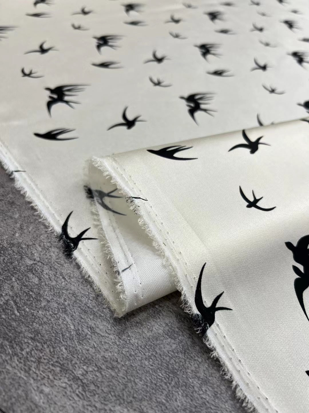 BUBXYZ - 21 Momme Beige Swallow Pattern Digital Print Stretch Silk Satin Fabric - 140cm wide by the Yard