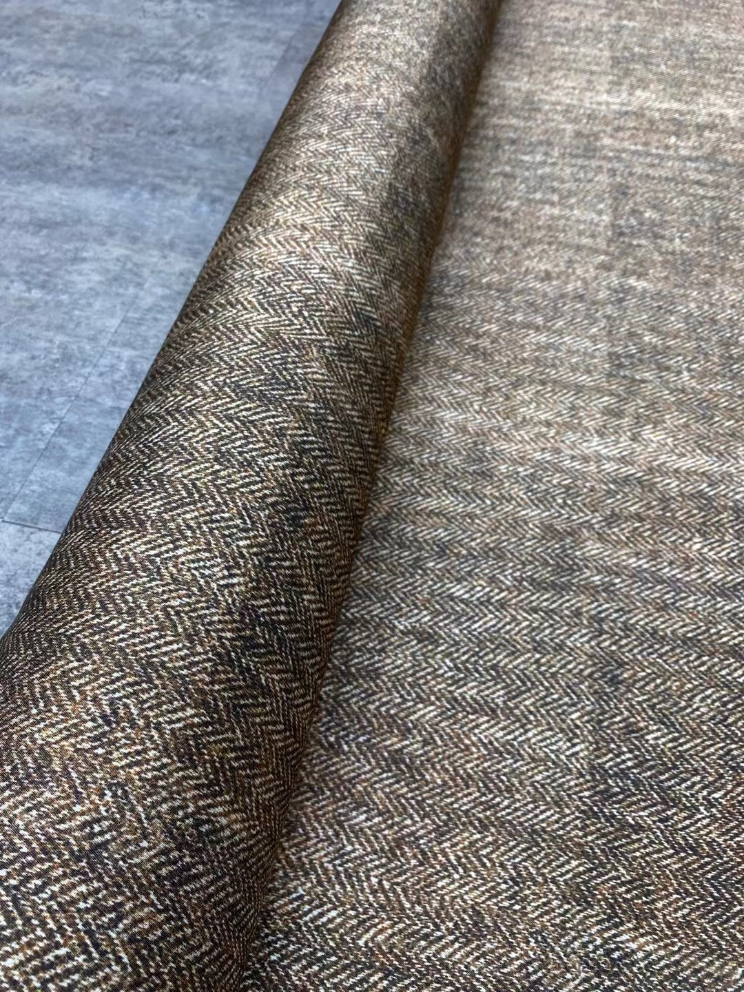 BUBYMS - 21 Momme Oatmeal Herringbone Digital Print Stretch Silk Satin Fabric - 140cm wide by the Yard