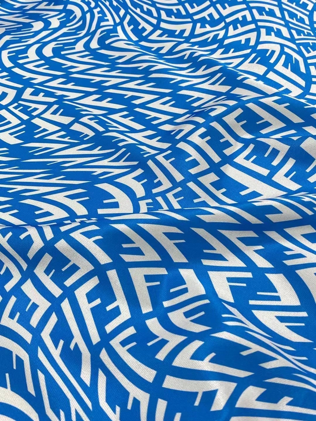BUBZMF - 21 Momme Blue Letters Prints Digital Print Stretch Silk Satin Fabric - 140cm wide by the Yard