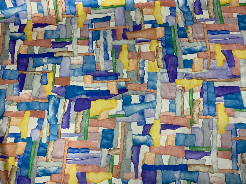 CANTIA - 28 Momme Colored Rectangle Pattern Digital Print Stretch Silk Satin Fabric - 114cm wide by the Yard