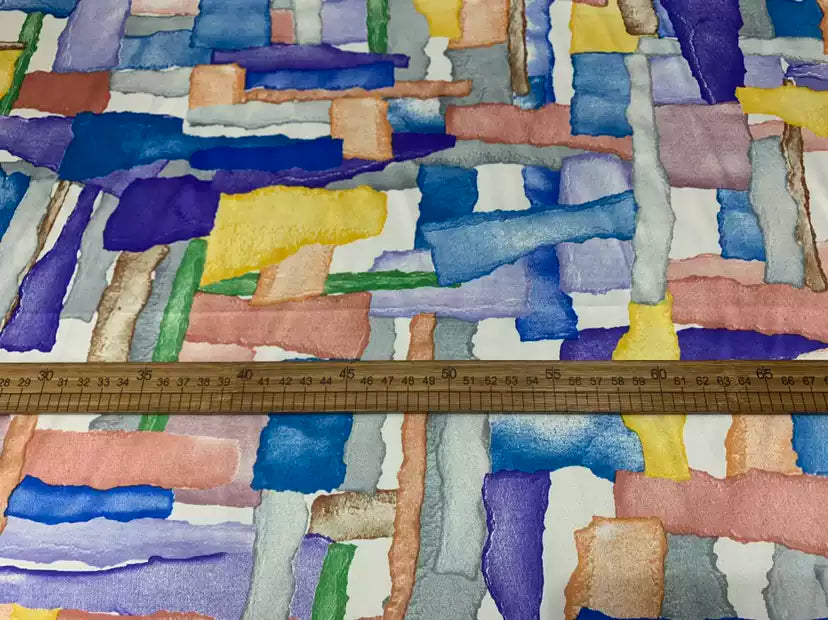 CANTIA - 28 Momme Colored Rectangle Pattern Digital Print Stretch Silk Satin Fabric - 114cm wide by the Yard