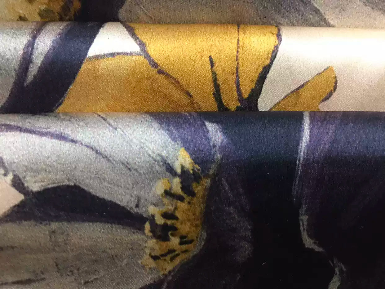 CHDAFL - 19 Momme Flowers Pattern Digital Print Stretch Silk Satin Fabric - 108cm wide by the Yard