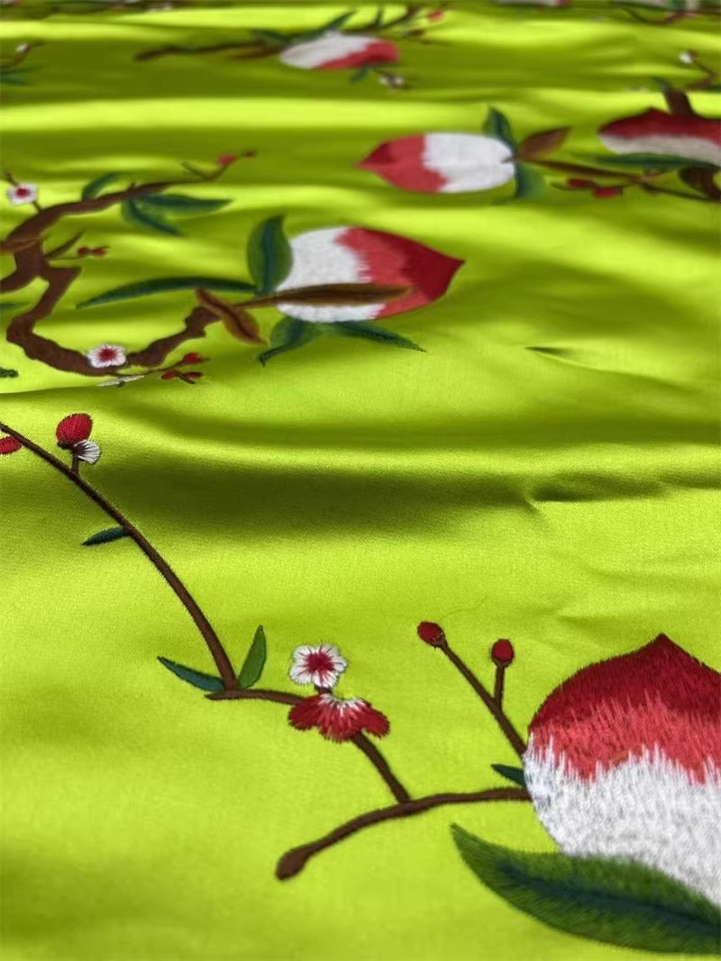 CJGFCXPT - Embroidered 100% silk SUKU satin fabric, 35 momme, 140cm wide, sold by the yard
