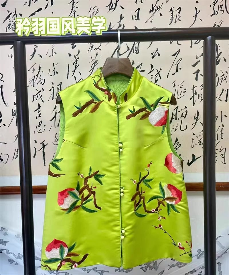 CJGFCXPT - Embroidered 100% silk SUKU satin fabric, 35 momme, 140cm wide, sold by the yard