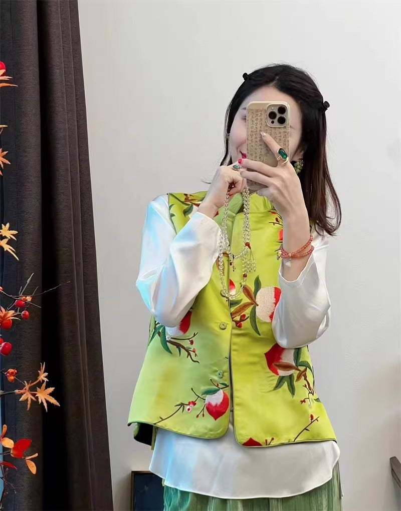 CJGFCXPT - Embroidered 100% silk SUKU satin fabric, 35 momme, 140cm wide, sold by the yard