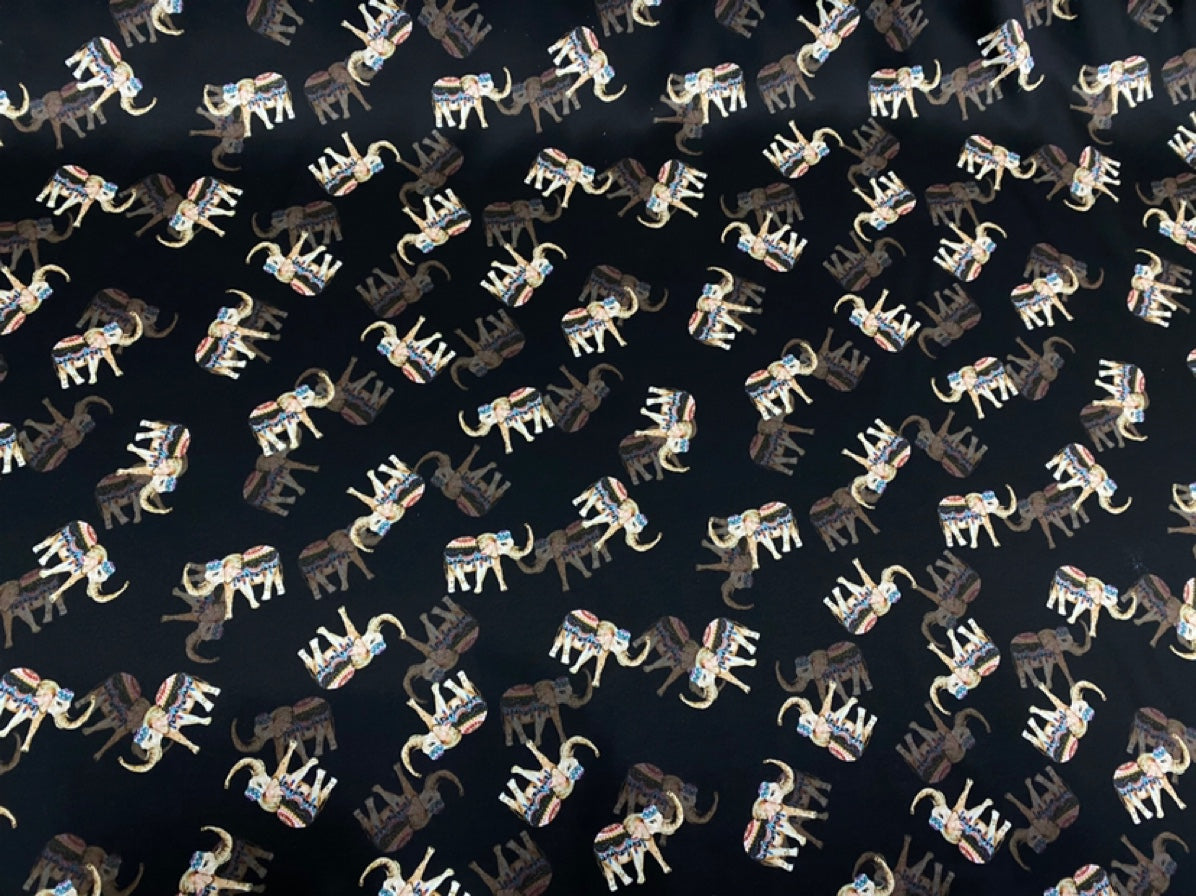 DAELEP - 19 Momme Elephant Pattern Digital Print Stretch Silk Satin Fabric - 140cm wide by the Yard