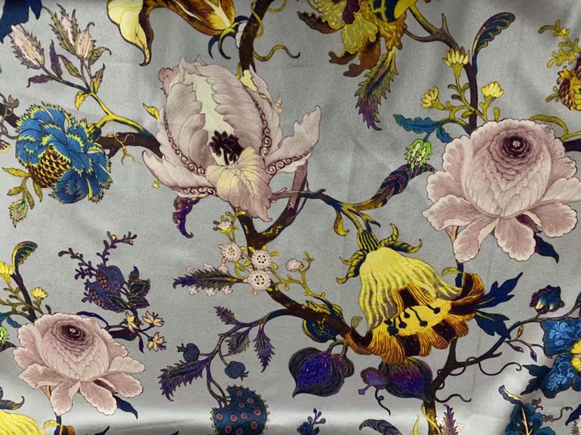 DALAFO - 19 Momme Flowers Pattern Digital Print Stretch Silk Satin Fabric - 108cm wide by the Yard