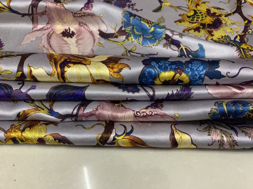 DALAFO - 19 Momme Flowers Pattern Digital Print Stretch Silk Satin Fabric - 108cm wide by the Yard