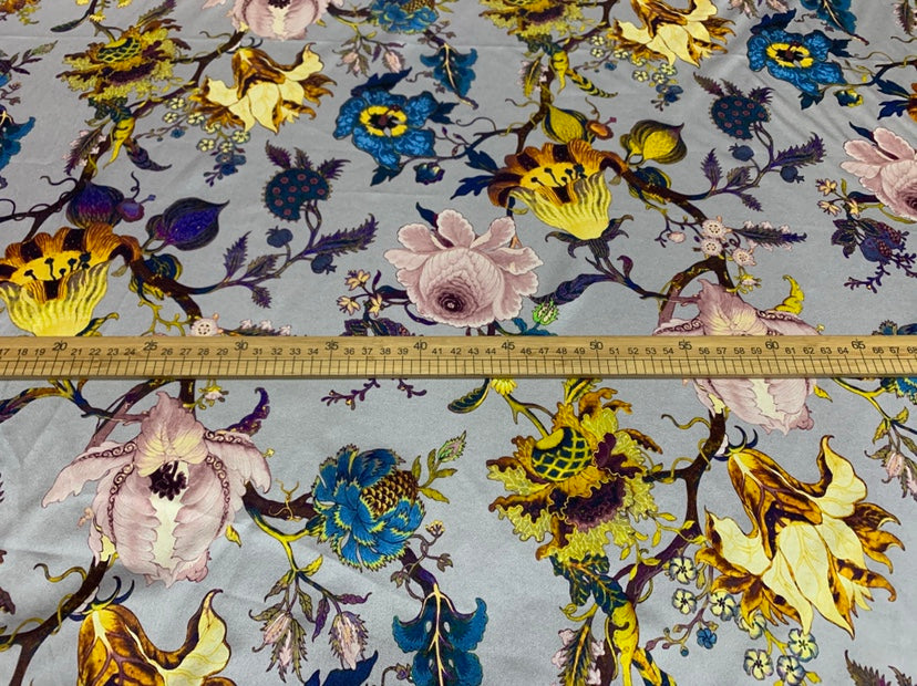 DALAFO - 19 Momme Flowers Pattern Digital Print Stretch Silk Satin Fabric - 108cm wide by the Yard