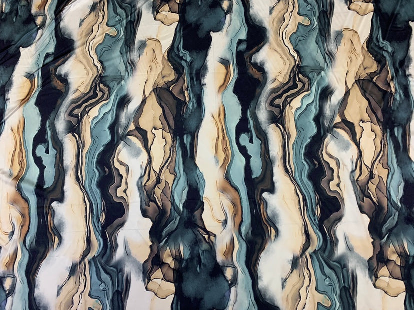 DALISI - 19 Momme Irregular Lines Pattern Digital Print Stretch Silk Satin Fabric - 135cm wide by the Yard