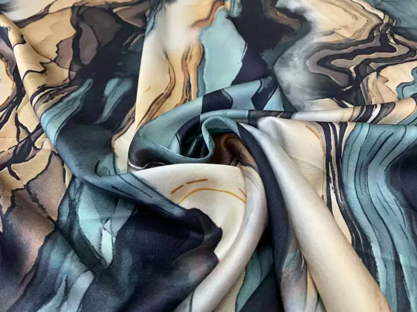 DALISI - 19 Momme Irregular Lines Pattern Digital Print Stretch Silk Satin Fabric - 135cm wide by the Yard