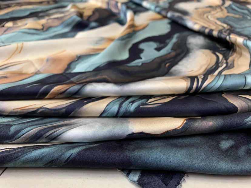 DALISI - 19 Momme Irregular Lines Pattern Digital Print Stretch Silk Satin Fabric - 135cm wide by the Yard