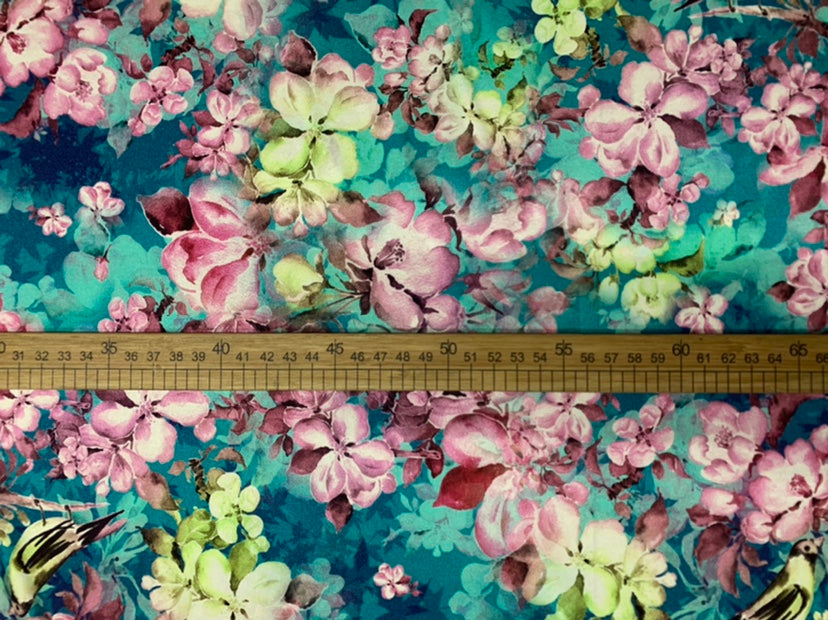 FASRMH - 19 Momme Romantic Floral Pattern Digital Print Stretch Silk Satin Fabric - 108cm wide by the Yard