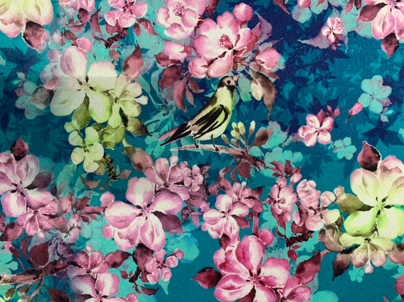 FASRMH - 19 Momme Romantic Floral Pattern Digital Print Stretch Silk Satin Fabric - 108cm wide by the Yard