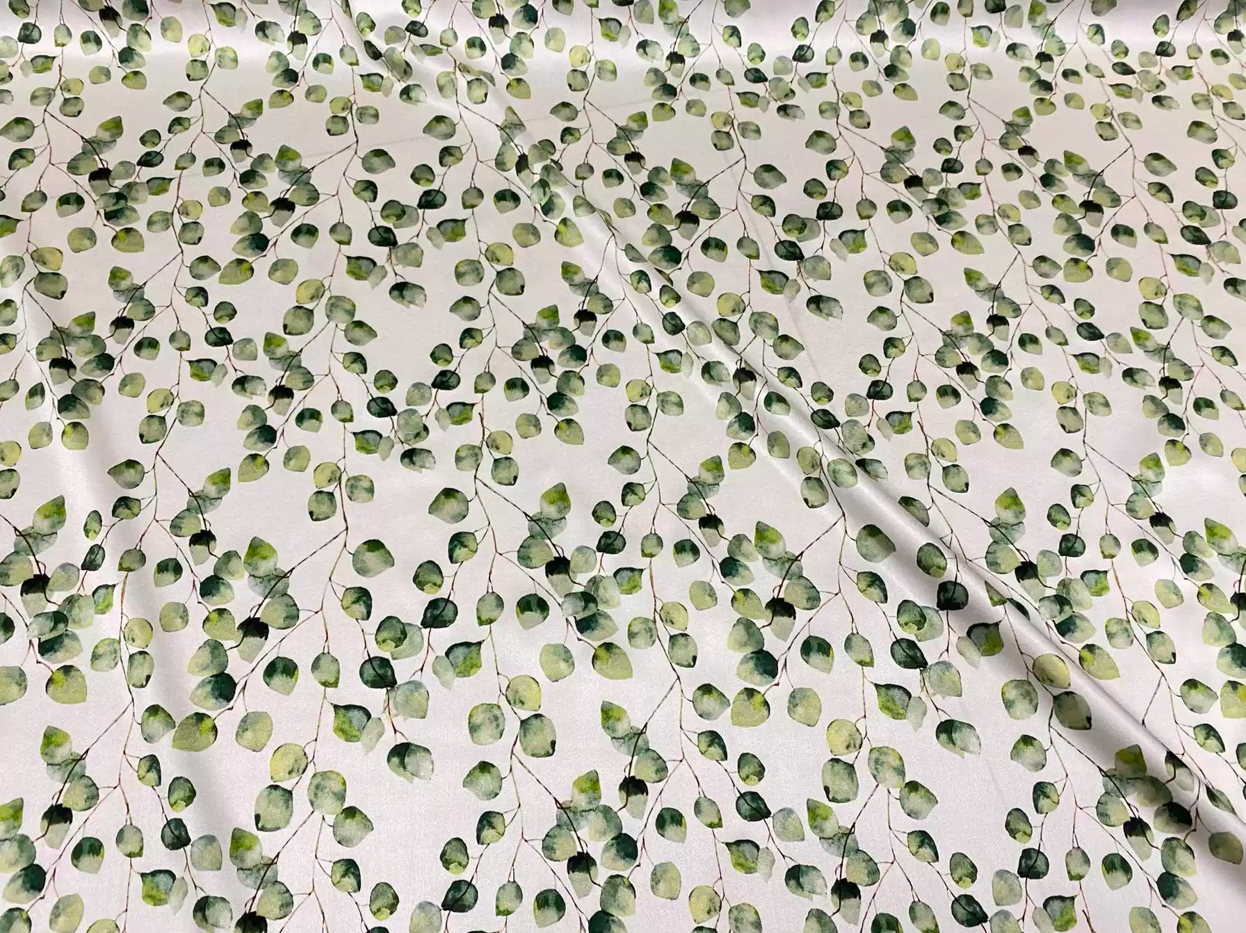 FRELVY - 19 Momme Fresh Green Leaves Pattern Digital Print Stretch Silk Satin Fabric - 140cm wide by the Yard