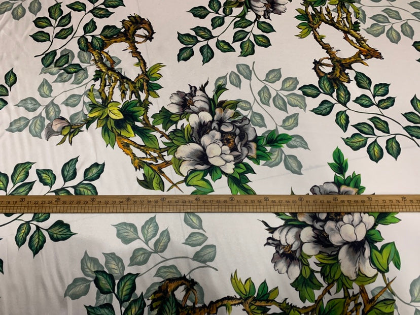 FUGUIS - 19 Momme Flowers and Foliage Pattern Digital Print Stretch Silk Satin Fabric - 108cm wide by the Yard