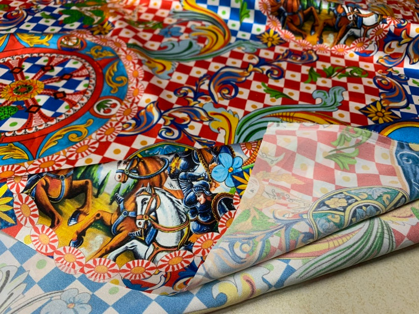 GULUOM - 19 Mommeancient Roman Style Pattern Digital Print Stretch Silk Satin Fabric - 108cm wide by the Yard