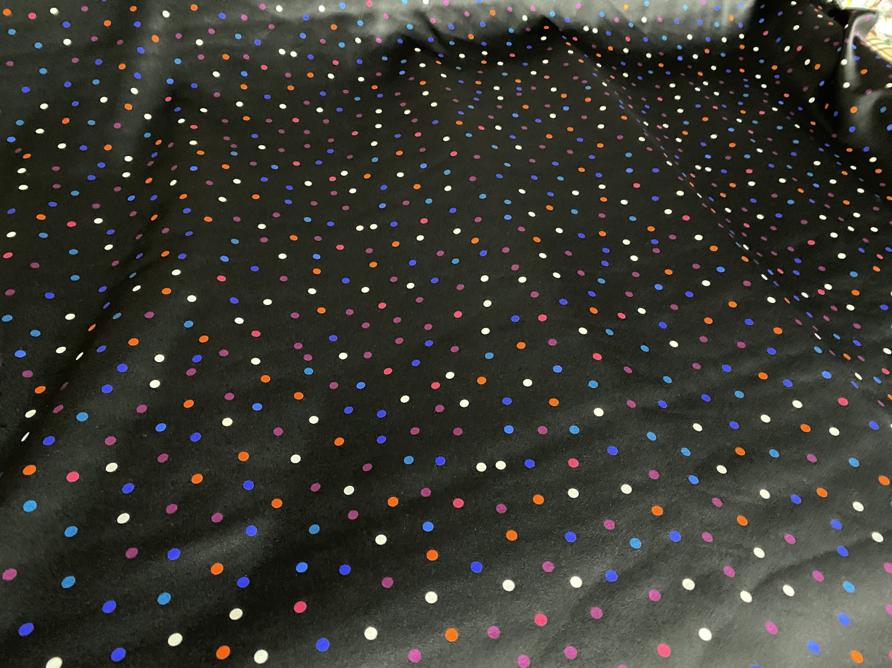 HECAIB - 19 Momme Black Background with Colorful Dots Pattern Digital Print Stretch Silk Satin Fabric - 108cm wide by the Yard