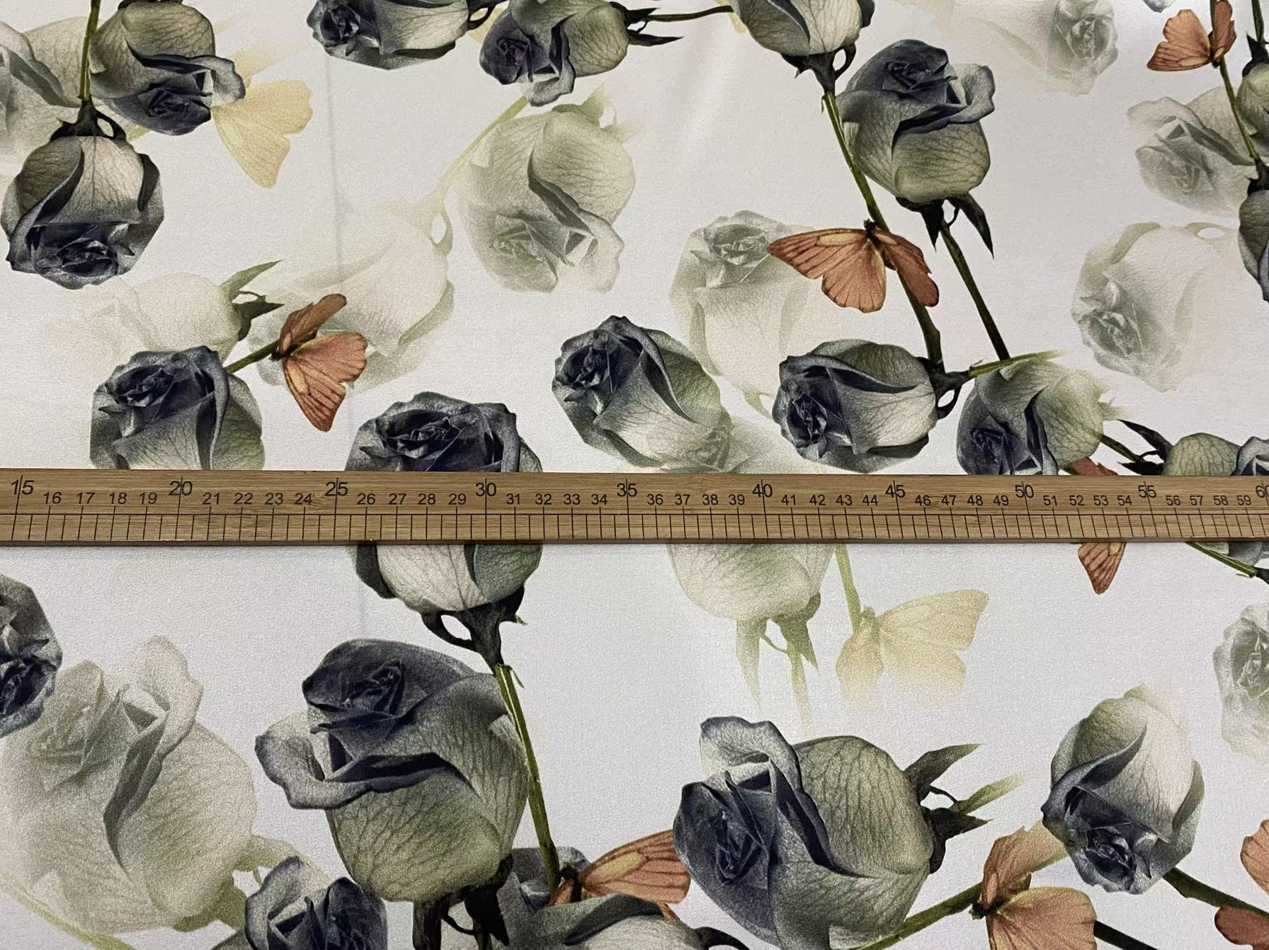 HEYUJN - 19 Momme Black Flowers Pattern Digital Print Stretch Silk Satin Fabric - 108cm wide by the Yard