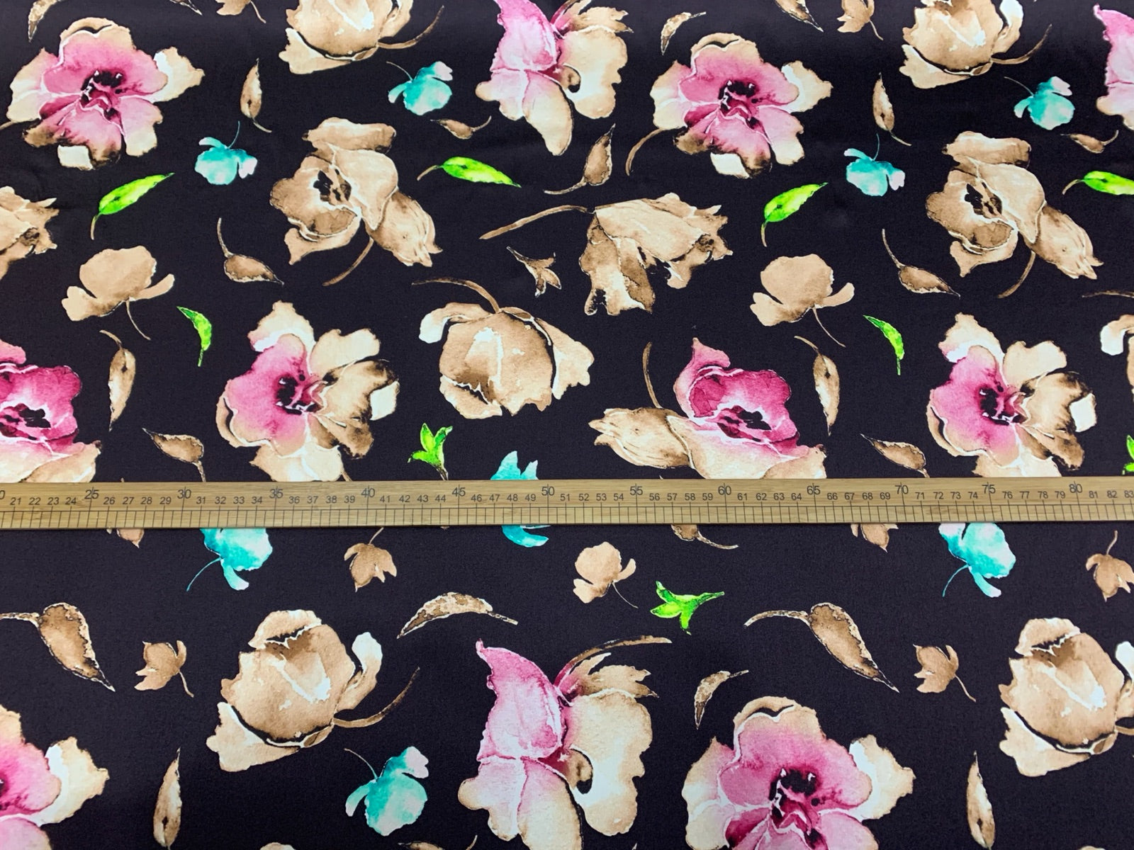 HOUDAI - 19 Momme Postmodern Style Black Background Big Rose Pattern Digital Print Stretch Silk Satin Fabric - 108cm wide by the Yard