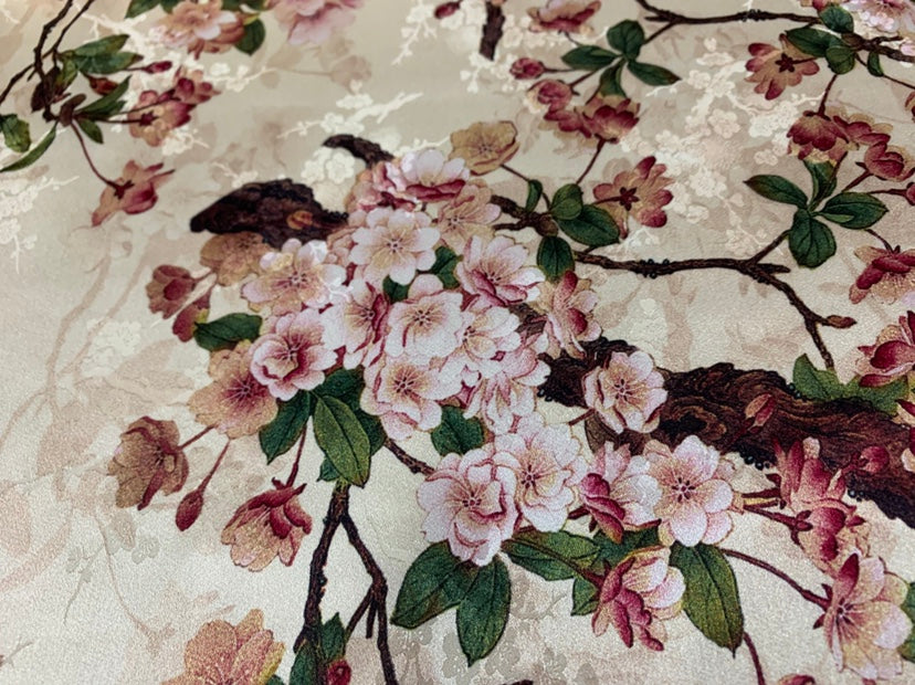 HUAFEI - 19 Momme Flowers Pattern Digital Print Stretch Silk Satin Fabric - 140cm wide by the Yard
