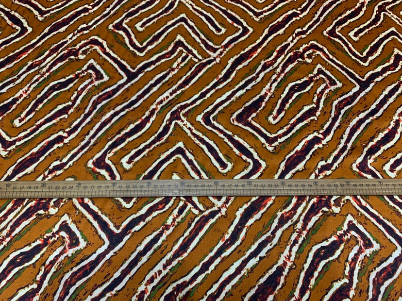JIANLI - 19 Momme Maze Pattern Digital Print Stretch Silk Satin Fabric - 140cm wide by the Yard