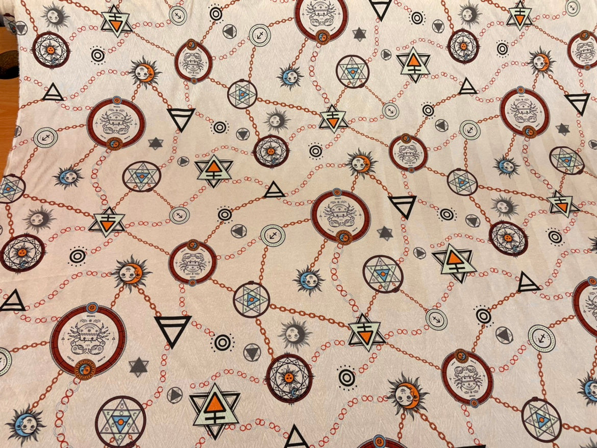 JUXIEZ - 19 Momme Color Twelve Zodiac Signs Cancer Sangbo Satin Pattern Digital Print Stretch Silk Satin Fabric - 108cm wide by the Yard