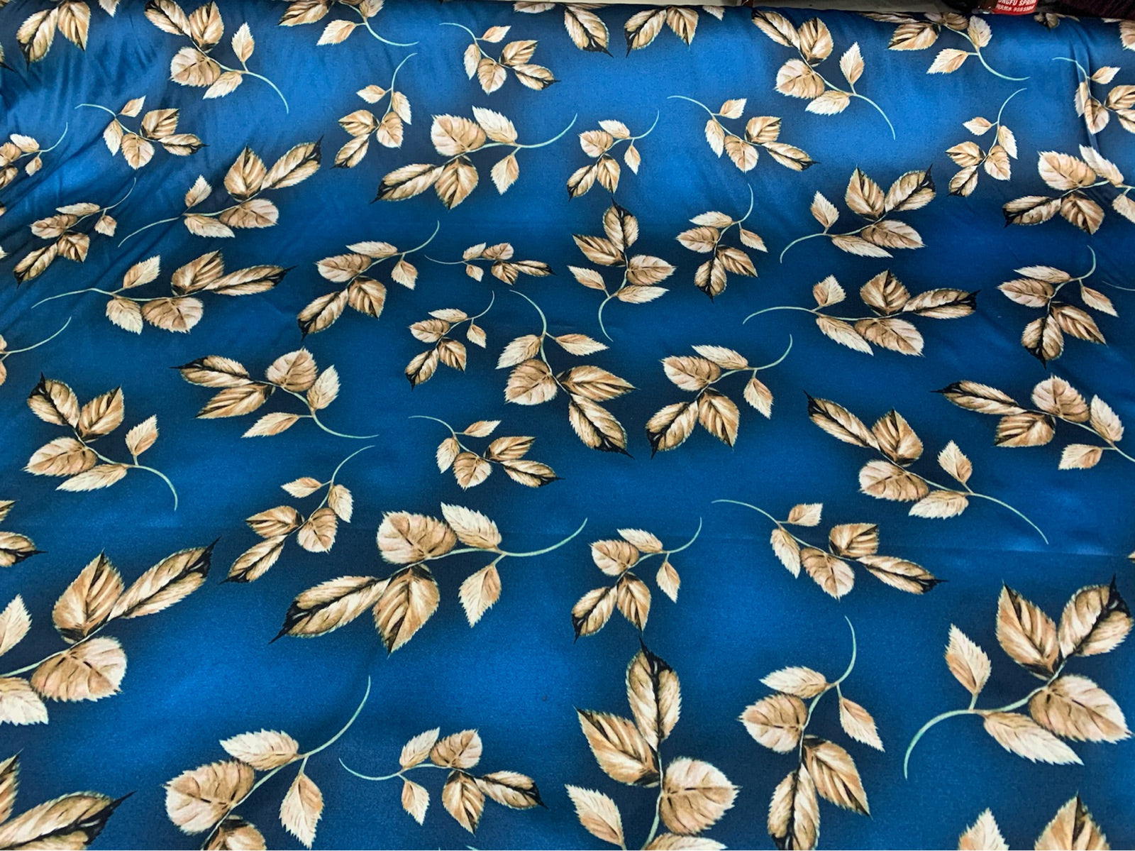 LABLUE - 19 Momme Blue Leaves Pattern Digital Print Stretch Silk Satin Fabric - 140cm wide by the Yard