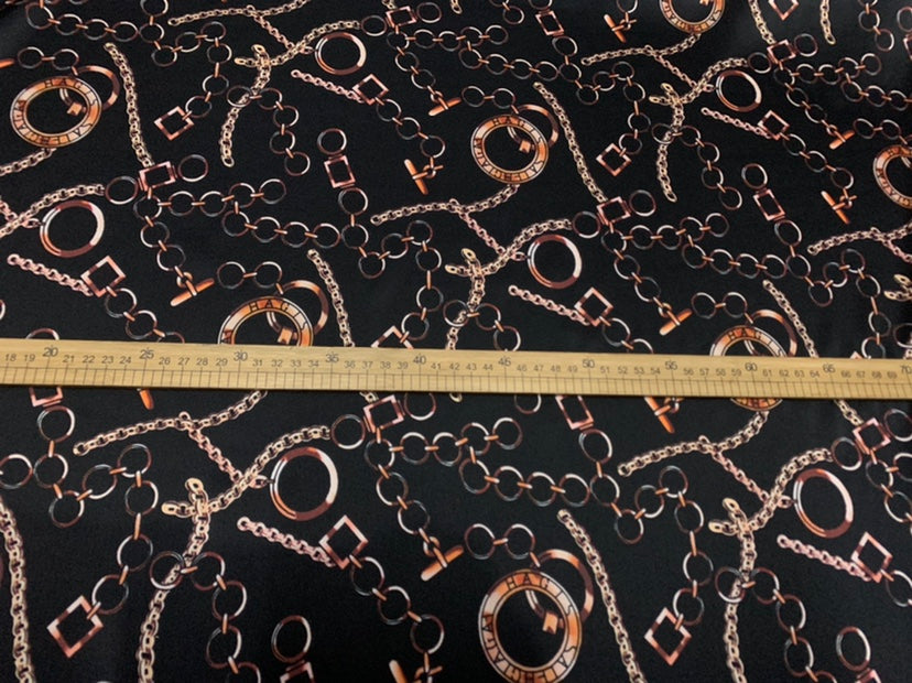 LIATIA - 19 Momme Chain Circle Pattern Digital Print Stretch Silk Satin Fabric - 140cm wide by the Yard