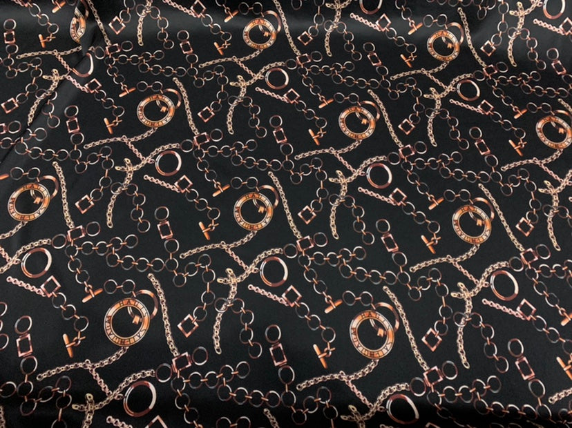 LIATIA - 19 Momme Chain Circle Pattern Digital Print Stretch Silk Satin Fabric - 140cm wide by the Yard