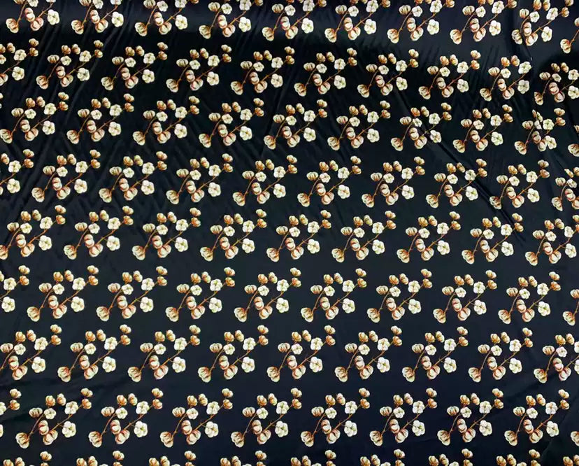 LITCOT - 19 Momme Small Cotton Florals Pattern Digital Print Stretch Silk Satin Fabric - 135cm wide by the Yard