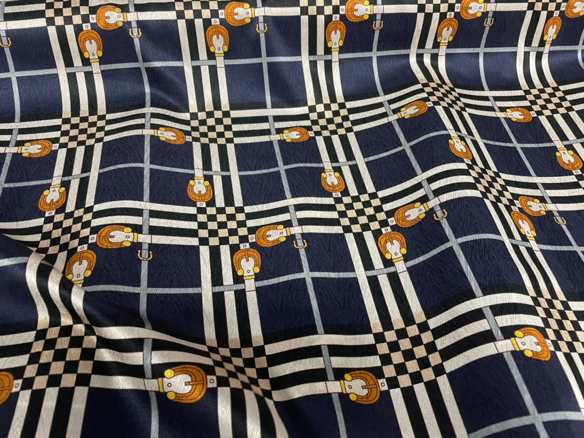 LUYIOU - 19 Momme Chain Pattern Digital Print Stretch Silk Satin Fabric - 140cm wide by the Yard