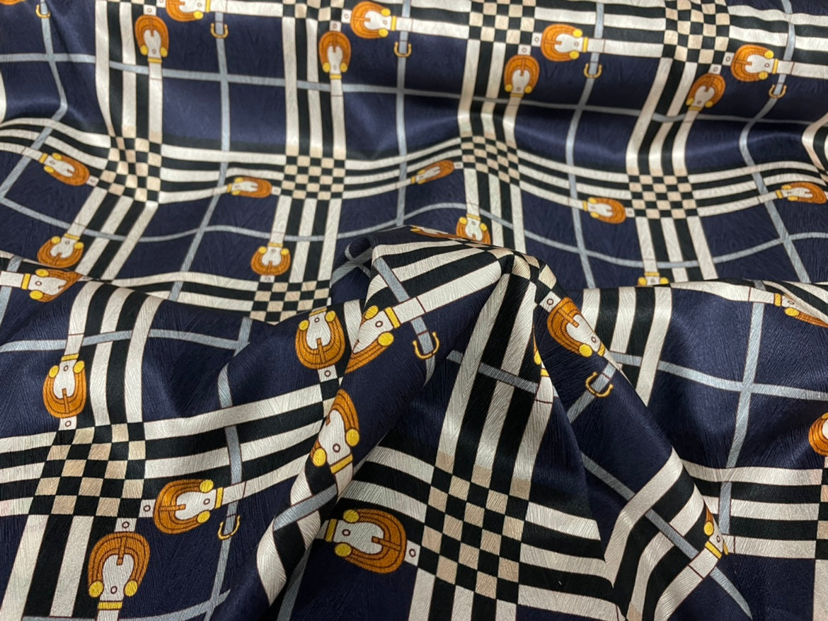 LUYIOU - 19 Momme Chain Pattern Digital Print Stretch Silk Satin Fabric - 140cm wide by the Yard