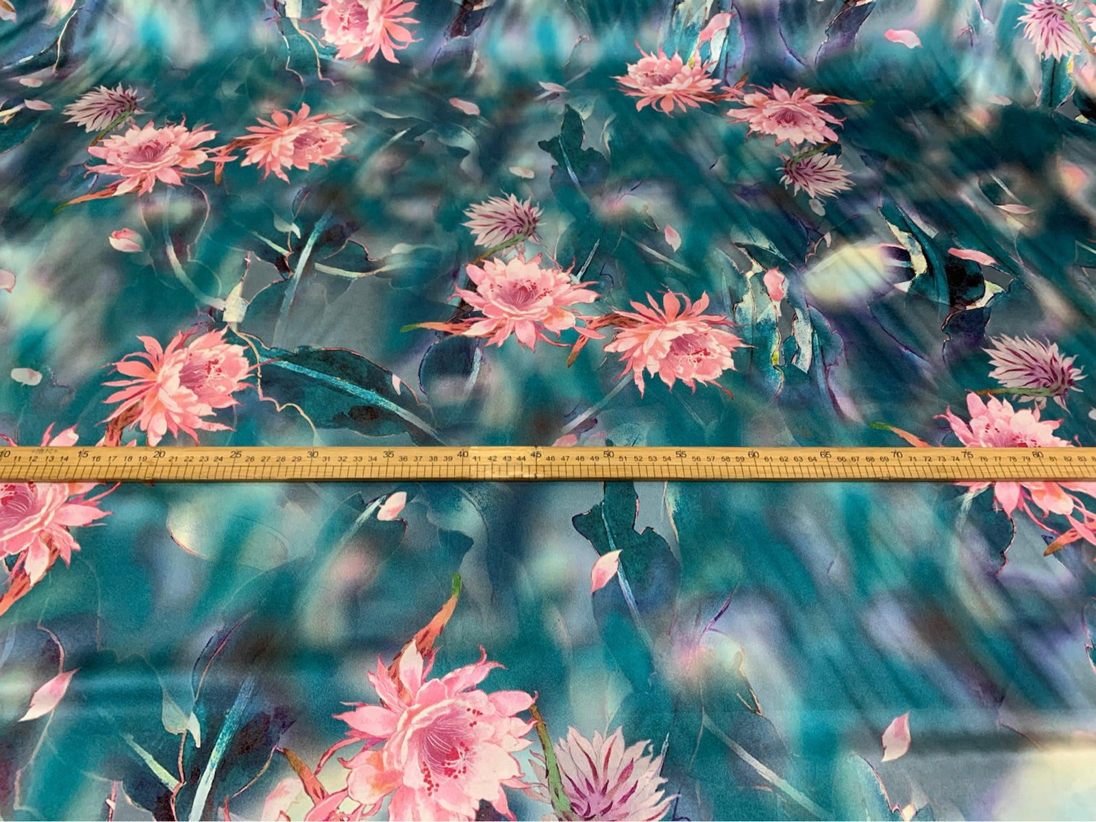 LVDPEN - 19 Momme Peony on Green Background Pattern Digital Print Stretch Silk Satin Fabric - 140cm wide by the Yard