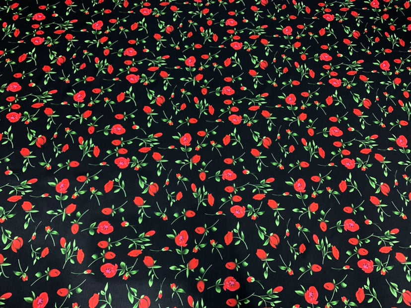 MEIROS - 19 Momme Rose Pattern Digital Print Stretch Silk Satin Fabric - 140cm wide by the Yard